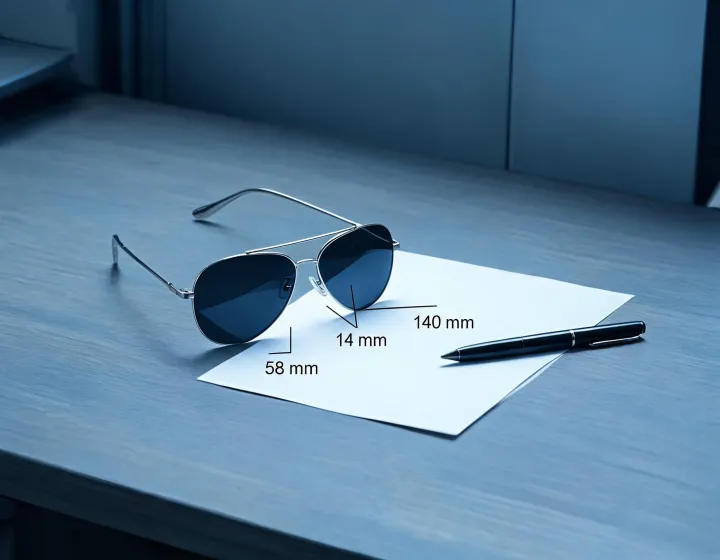 Aviator sunglasses for men on a buyer specification desk