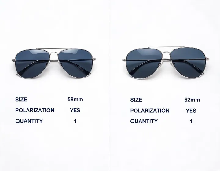 Side-by-side polarized aviator sunglasses quote comparison sheet